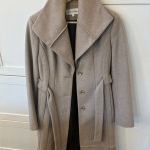 Calvin Klein Women's Taupe Trench Coat with Wide Lapel